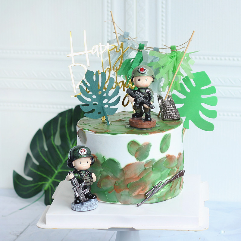 国庆节士兵蛋糕装饰摆件十一飞机坦克五角红旗迷彩军事烘焙插件