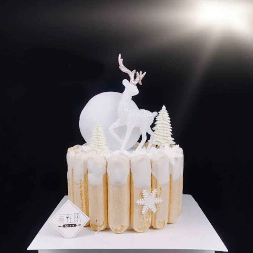 圣诞蛋糕摆件发光雪花插件烘焙