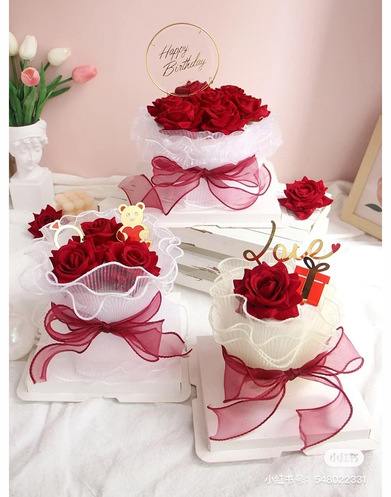 520情人节花朵仿真花生日蛋糕摆件夫妻情侣女友浪漫生日烘焙装饰