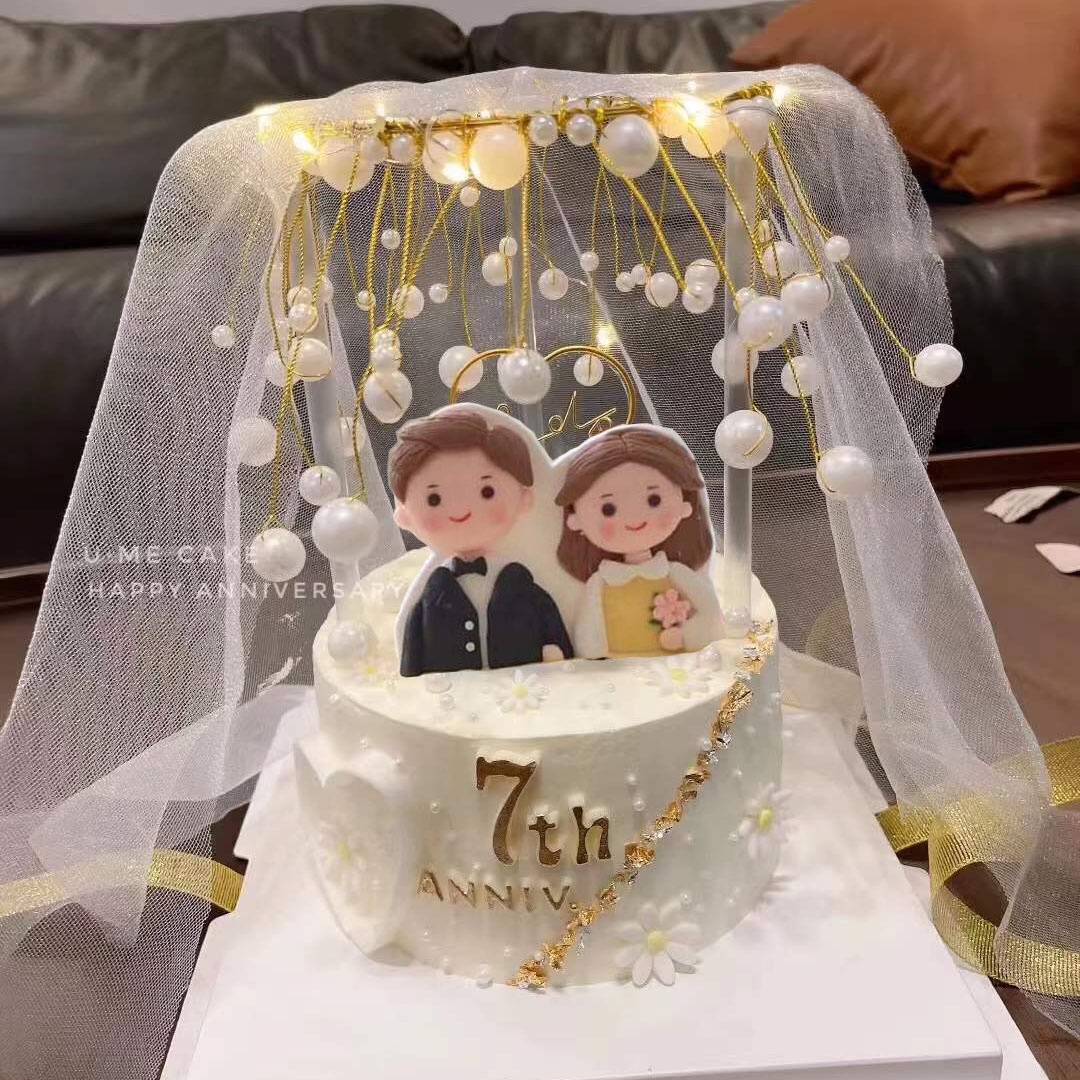 婚礼蛋糕装饰摆件情侣恋人纪念日周年求婚结婚珍珠婚纱烘焙插件