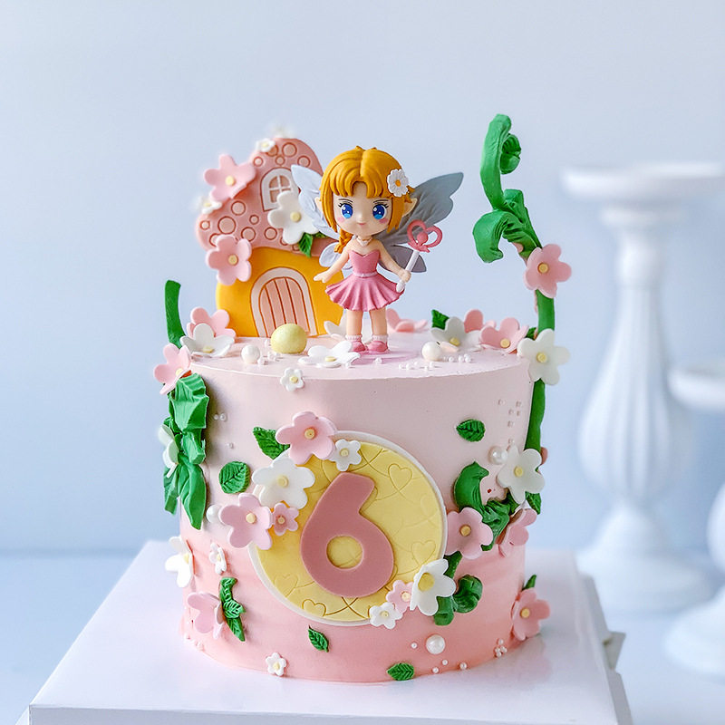 可爱童话小姑娘翅膀精灵蛋糕装饰摆件女孩小公主生日烘焙插件插排