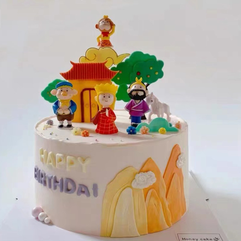 西游记唐僧孙悟空蛋糕装饰摆件小龙马猪八戒师徒烘焙插件门模具