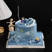 清凉夏天冲浪男孩蛋糕装饰摆件鲸鱼女孩海浪海洋滑板甜品烘焙插件