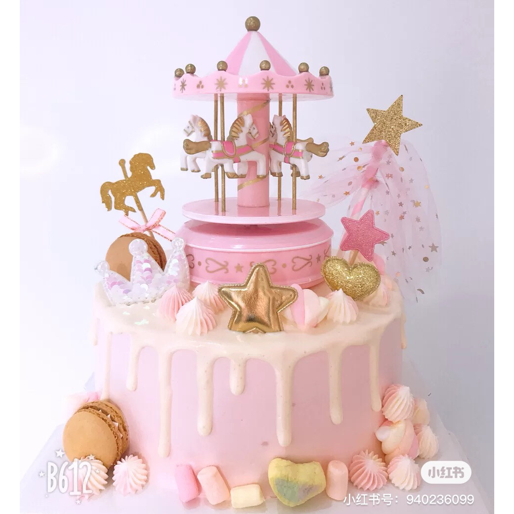 旋转木马音乐盒蛋糕烘焙摆件  生日蛋糕派对儿童礼物玩具婚礼装饰
