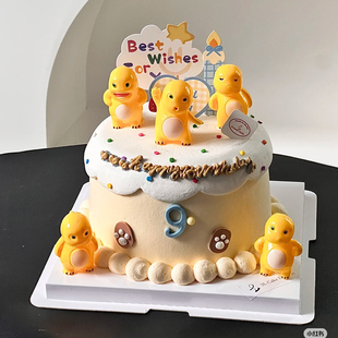 可爱小奶龙蛋糕装饰摆件儿童玩偶手办韩式爱心蜡烛生日甜品插件