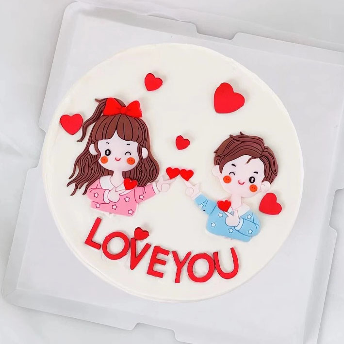 七夕情人节比心情侣恋人小清新夫妻纪念日手绘庆祝蛋糕装饰摆件