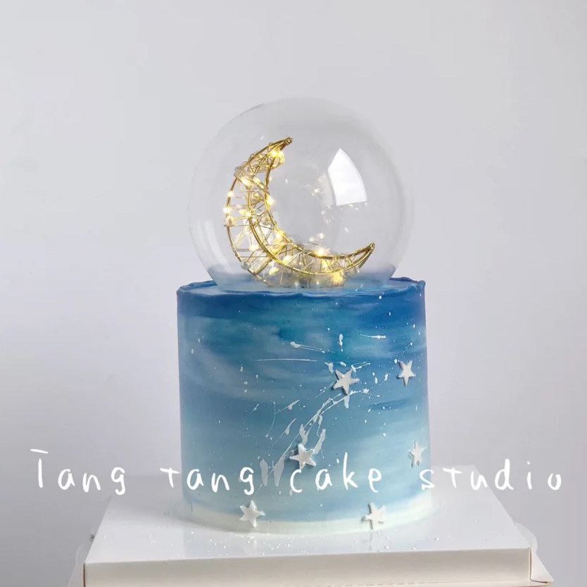铁艺立体珍珠月亮蛋糕插件星空玻璃罩女生闺蜜生日烘焙装饰插排