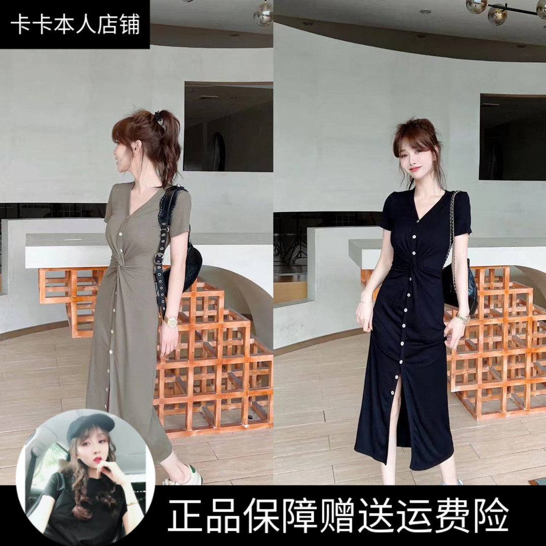 卡卡女装官方正品松岛海岸线慵懒随性连衣裙气质开叉长裙裙子