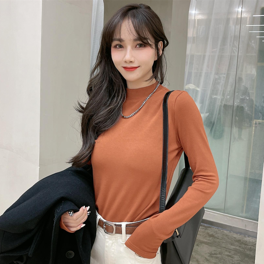 just cc卡卡女装官方旗舰韩版短立领加厚内磨毛打底衫百搭t恤上衣