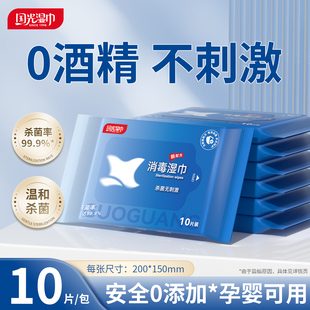 国光消毒湿巾无酒精杀菌温和不刺激婴幼儿童便携学生小包湿巾10片