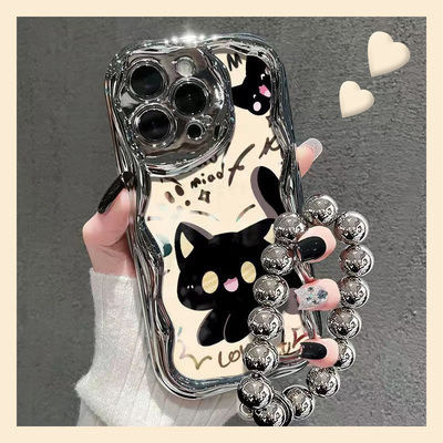电镀黑色猫咪适用华为荣耀畅玩50plus手机壳40日韩20pro高级感30s带挂链v40轻奢版小众honor银色个性时尚少女