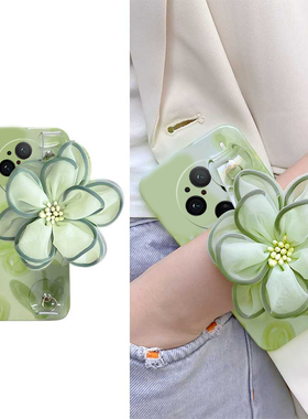 绿色花朵适用vivox100ultra手机壳x90s腕带s80pro立体x70spro斜挎x60曲屏版x50硅胶x30斜跨x27x23x21i/x9vivo