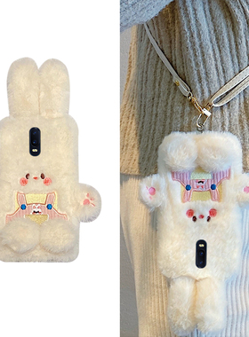 白色立体兔子适用oppor17pro手机壳r15x梦境版r11splus斜挎r9s可背r7plus可爱r17秋冬oppo毛绒绒0pp0硅胶卡通