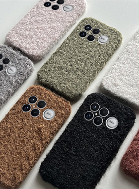 绒布简约纯色适用小米红米k90promax手机壳k80复古风k70pro秋冬k60e至尊版k50毛绒turbo4冬天3/k40s/k30i/12x