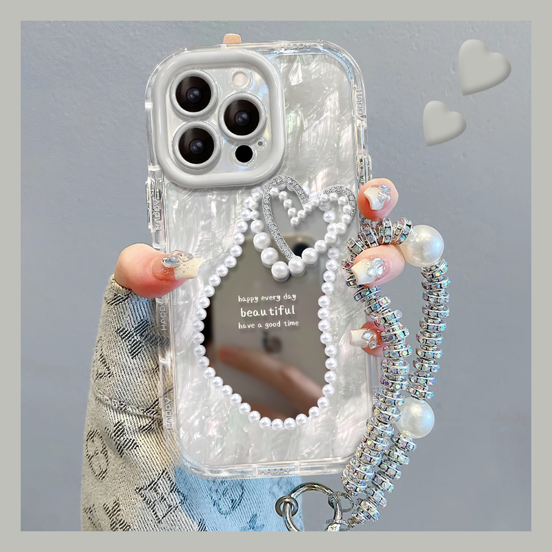 奶油镜面镜子立体珍珠爱心高级感手机壳