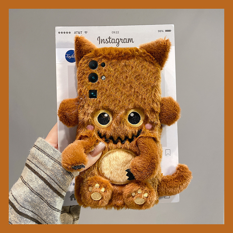 棕色小怪兽适用华为荣耀30pro+手机壳30s斜挎v30可背带x30i秋冬畅玩30plus毛绒x20se卡通x10max/play4t/3可爱