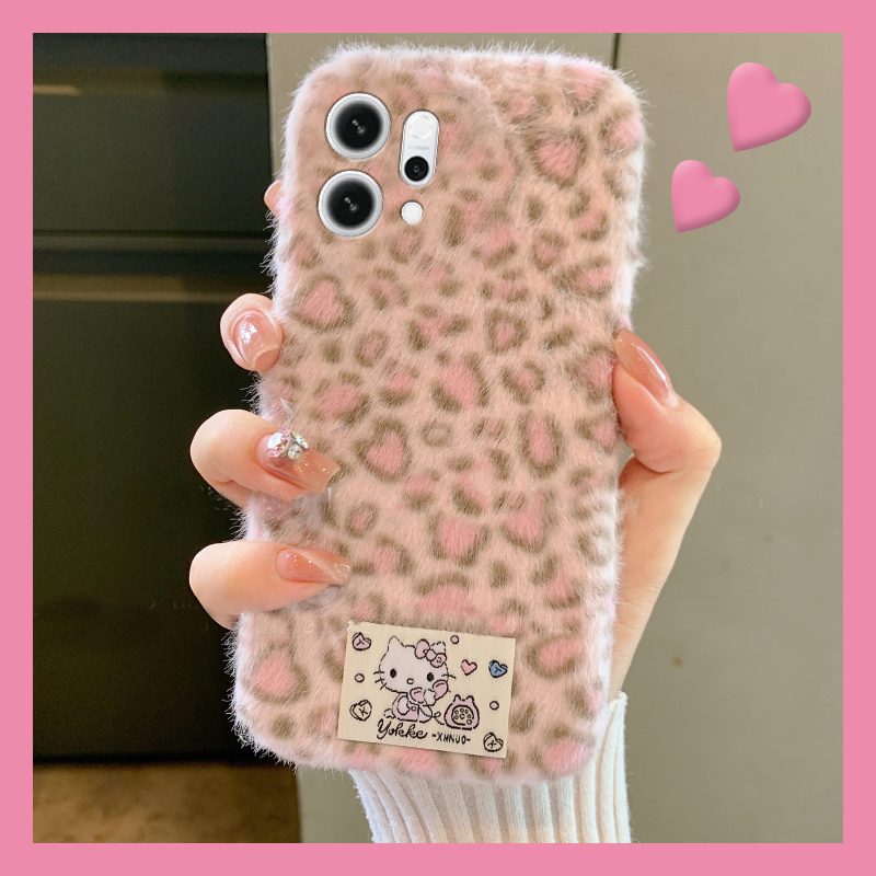 豹纹凯蒂猫贴纸适用opporeno14手机壳reon13可爱12pro呆萌11秋冬季10por+十9毛绒7se毛茸茸5k卡通4se粉色oppo