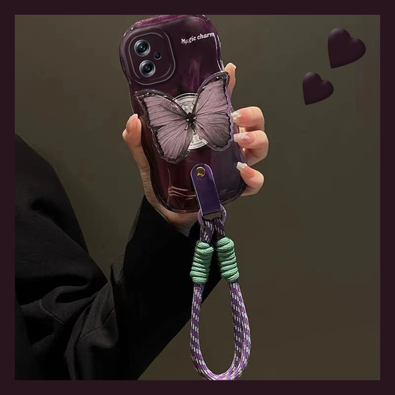 高级紫色蝴蝶支架斜挎可背手机壳