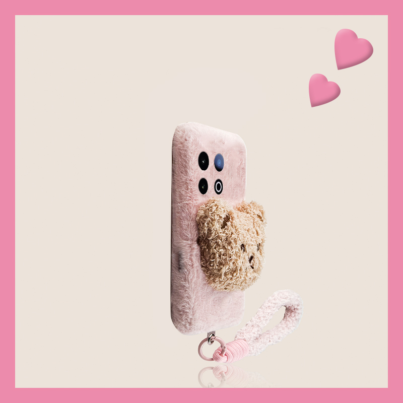 棕色呆萌小熊适用vivoiqooz10x手机壳iqooz9turbo尼龙绳z8x立体z7i秋冬z6x毛绒z5卡通u5x爱酷u3x/iq00/vivo软