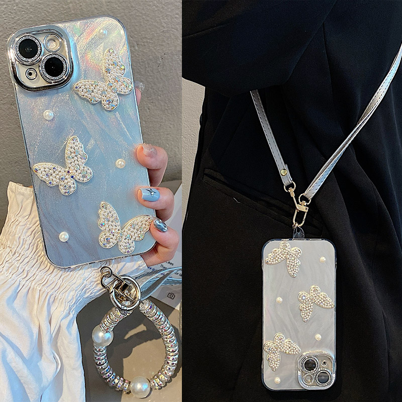 韩系珍珠水钻蝴蝶适用小米红米note14pro+手机壳noto13r立体12turbo斜挎11可背带10挂链9/14c十/turbo4/redmi