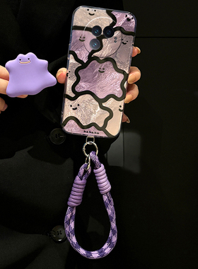 紫色幽灵适用vivoxfold3pro手机壳xfold2小怪兽xflip立体vivo支架vovo折叠屏锡纸纹vivi挂链+十硬壳卡通透明