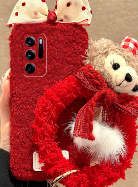 蝴蝶结雪莉玫适用oppofindn3flip手机壳findn2flip红色n3挂绳n2新年findn折叠屏毛绒绒oppo喜庆0pp0硬壳日韩