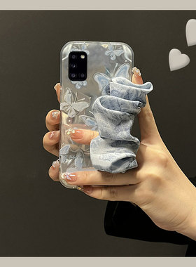 蓝色蝴蝶丝巾适用三星a90手机壳a80腕带a70s斜挎a50可背a30硅胶a20软壳a10小众a52个性a8s夏天galaxy/a53/f52