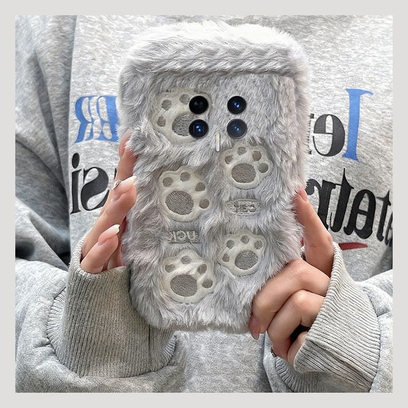 刺绣猫爪适用华为荣耀magic8手机壳mgaic7保暖play8tpro冬天7t秋冬6t毛绒5t卡通majic6至尊版5/honor可爱硅胶