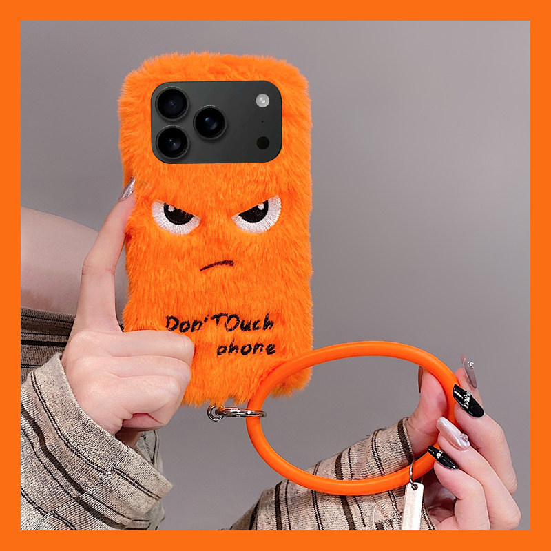 橙色生气表情适用苹果17promax手机壳华为pura80荣耀400pro小米17斜挎vivos30毛绒opporeno14秋冬季x300手环p