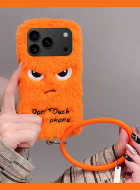 橙色生气表情适用苹果17promax手机壳华为pura80荣耀400pro小米17斜挎vivos30毛绒opporeno14秋冬季x300手环p