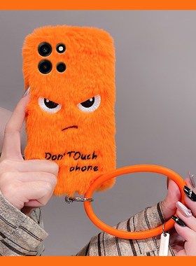 橙色生气表情适用oppo一加turbo6手机壳turbo6v斜挎六可背带1+oneplus秋冬季硅胶毛绒毛茸茸全包防摔斜跨冬天