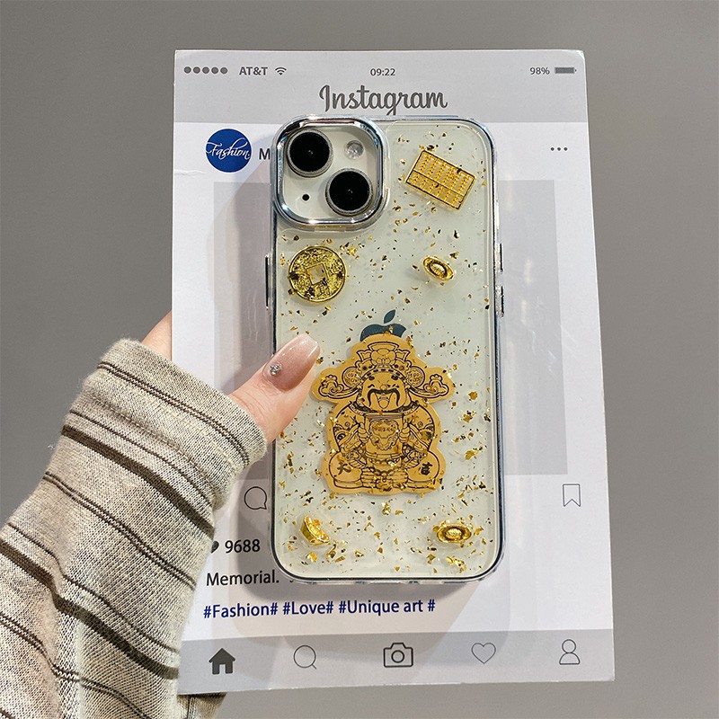 手机壳滴胶金箔立体卡通铜钱元宝