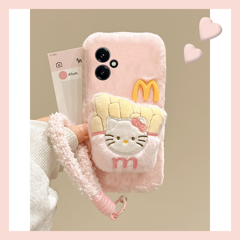 粉色薯条kt猫适用华为荣耀400pro手机壳300ultra尼龙绳200lite立体100秋冬90毛绒80se卡通x70i可爱60i+十50se