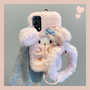 毛绒绒立体美乐蒂适用opporeno4手机壳reno3pro毛茸茸3元气版5k粉色5+十5g卡通oppo可爱带手环硅胶软壳超萌女