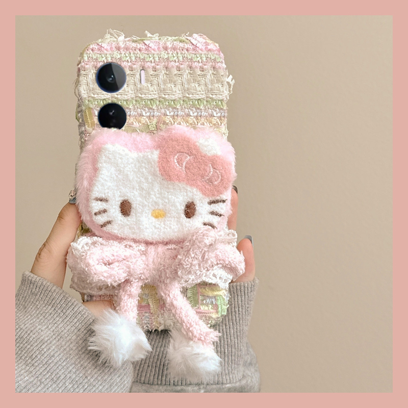 粉色蝴蝶结kt猫适用vivoiqooneo11手机壳iqooneo10可爱iqneo9spro呆萌8se毛绒7por竞速版5s活力版6秋冬季855