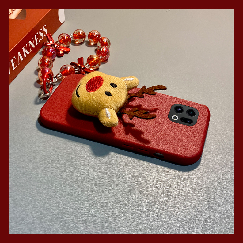 红色圣诞麋鹿适用oppofindx9plus手机壳fondx8pro立体x7挂链k12plus可爱k10x皮纹k9s卡通k7x真我q3s/q2/v23软