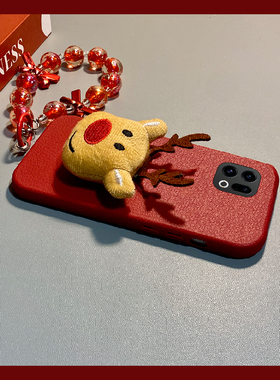 红色圣诞麋鹿适用oppofindx9plus手机壳fondx8pro立体x7挂链k12plus可爱k10x皮纹k9s卡通k7x真我q3s/q2/v23软