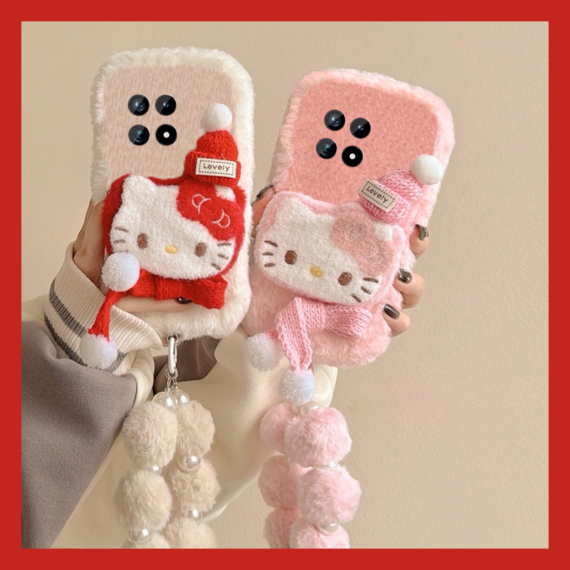 圣诞帽子kt猫适用vivoiqoo15手机壳iqoo13pro毛球12挂链11s秋冬季icoo10毛绒9卡通8毛茸茸7爱酷3凯蒂猫iq00软
