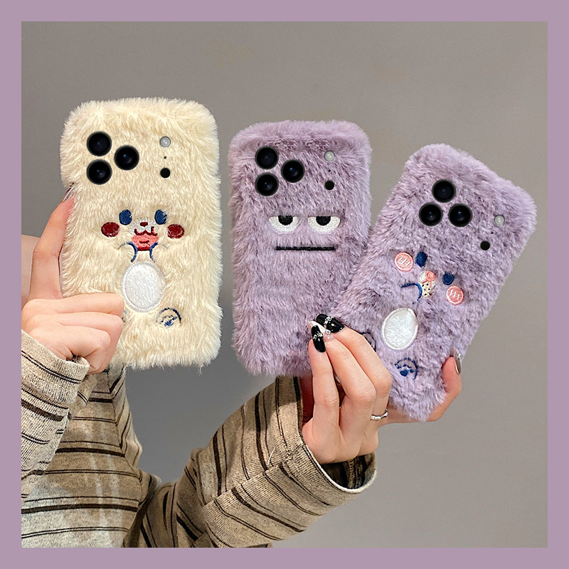 紫色饼干丑萌表情适用苹果17air手机壳iphone16promax卡通15plus毛绒14秋冬季13mini迷你12软11/xr8/7xsmax6