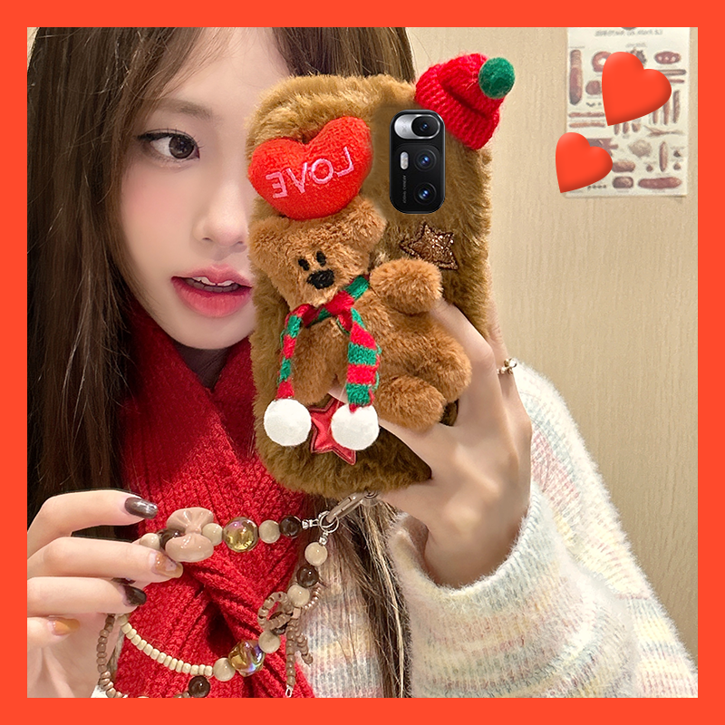 毛绒绒毛茸茸圣诞泰迪熊手机壳