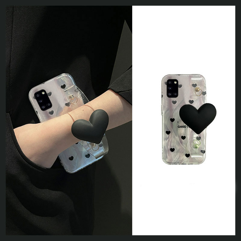 黑色爱心腕带羽纱斜挎可背斜跨手机壳