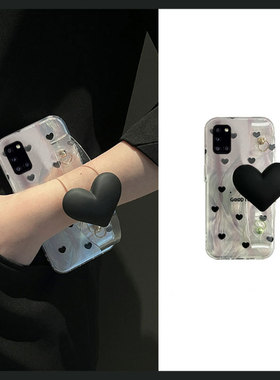 黑色爱心腕带适用三星a90手机壳a80羽纱a70s斜挎a50可背a30硅胶a20软壳a10小众a52个性a8s斜跨galaxy/a53/f52