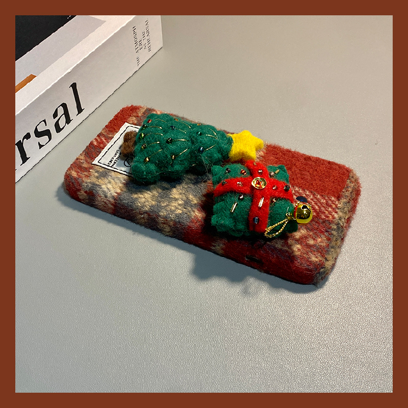 ins风格子圣诞树适用oppor17pro手机壳r15x梦境版r11splus红色r9s绒布r7plus毛绒r17秋冬季oppo立体0pp0保暖p