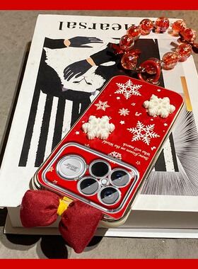 ins风红色蝴蝶结雪花适用小米红米note15pro+手机壳noto14立体turbo3喜庆12turbo新年11t软13/10/9/8十redmi