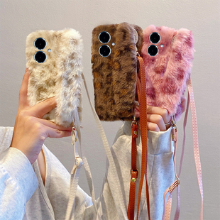 ins风豹纹腕带适用vivoy500手机壳y300i斜挎y200gt可背y100t秋冬y50m毛绒y77e毛茸茸97挂绳y93s软y53 y33 t35