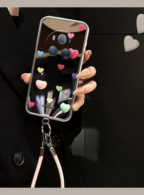 彩色爱心适用华为荣耀magic6至臻版手机壳majic5pro立体4por日韩3镜面play8t镜子斜挎7t6tpro硅胶honor可背带