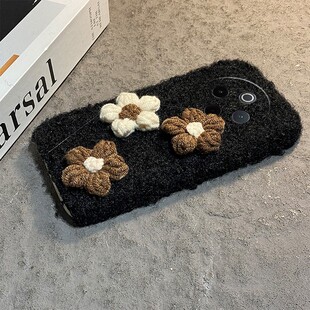 t35 ins风针织小花适用vivoy500pro手机壳y300i毛绒y200gt挂绳y100t秋冬季 y53 y93s y33 y50m花朵y77e立体y97