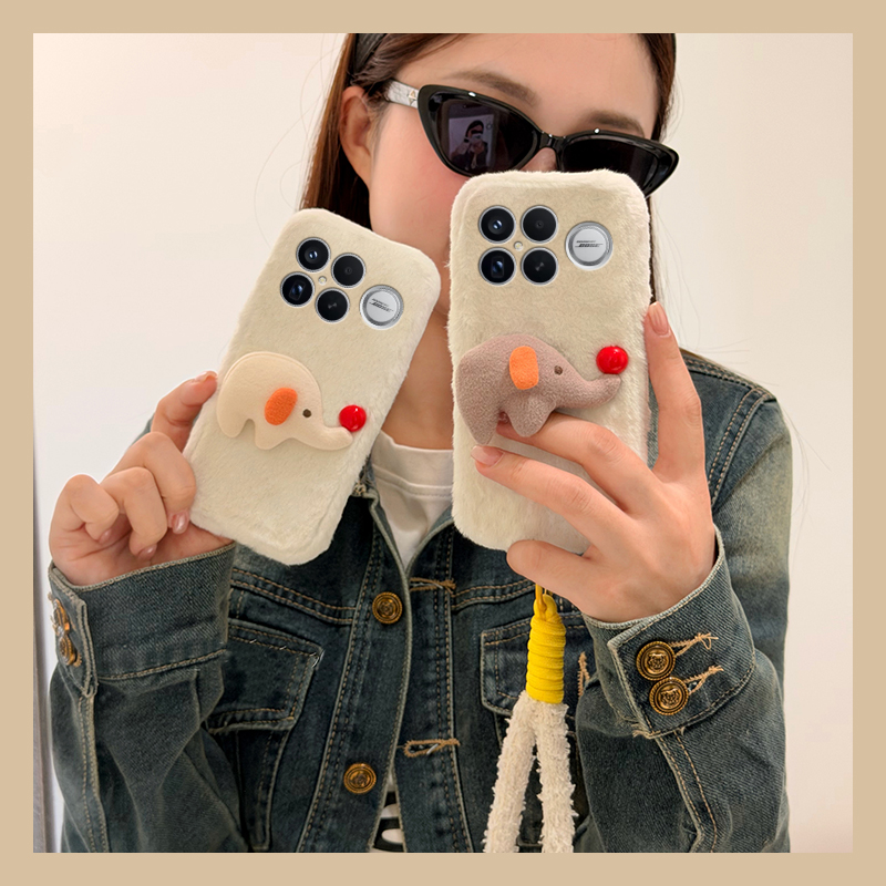 可爱呆萌大象适用小米红米k90promax手机壳k80立体k70pro秋冬季k60e至尊版k50毛绒turbo4/3/k40s/k30i/12x软p