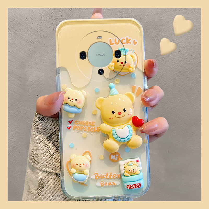 可爱黄油小熊适用华为mate60pro手机壳mata50e立体rs保时捷设计mete40e+十meta30公仔20x卡通10少女心9硅胶女