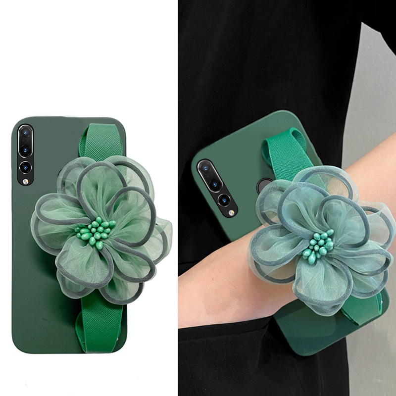 绿色纱花手腕带花朵斜挎可背斜跨手机壳